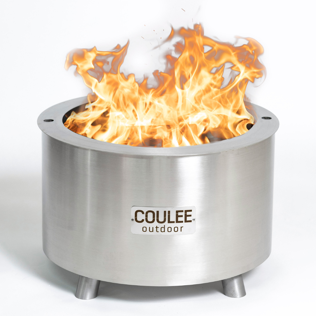 CouleeYard™ 19 Essential Bundle - Smokeless Fire Pit, Spark Screen, Stainless Steel Lid, Ash Scoop, Fire Tool, Fabric Cover