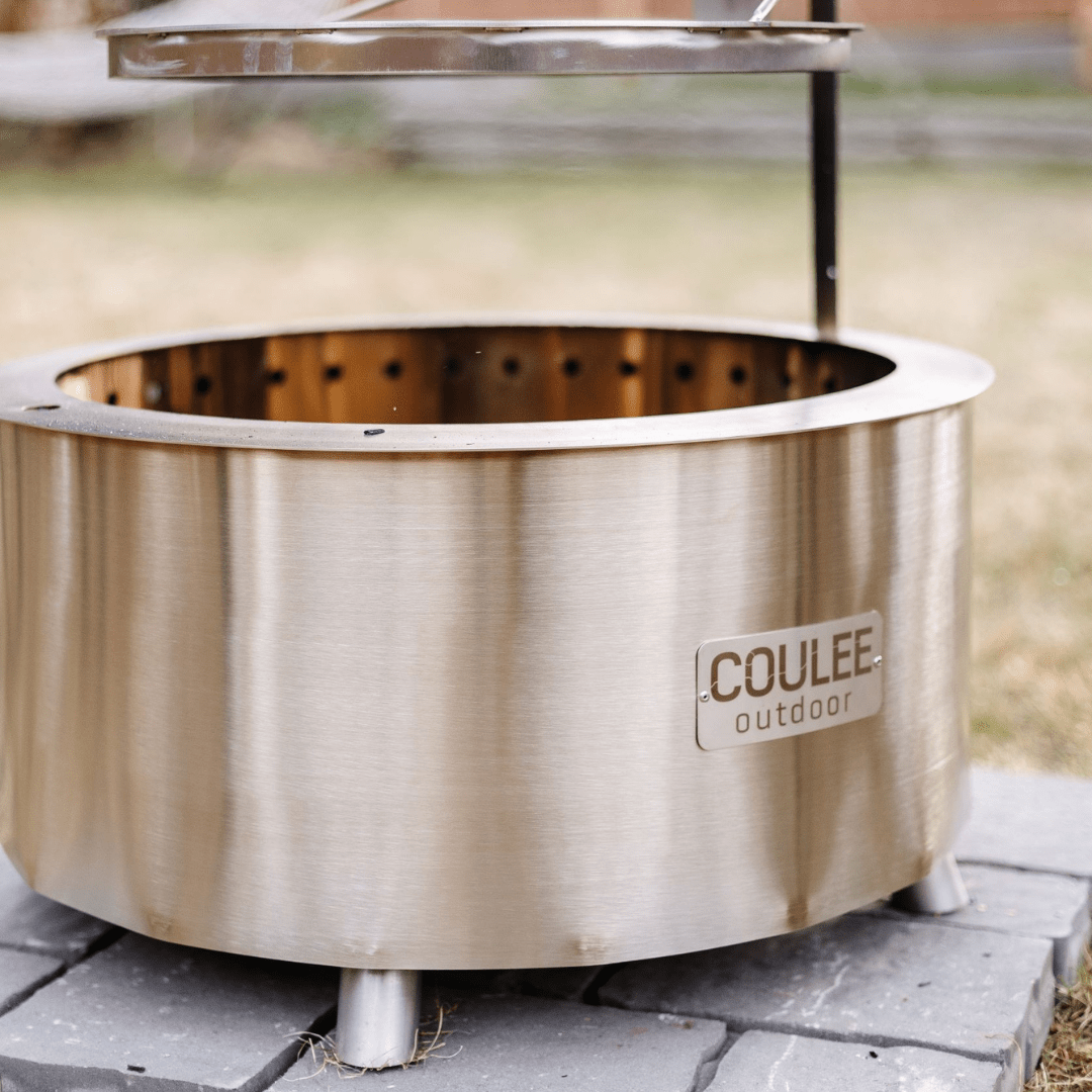 CouleeYard™ 24 Essential Bundle - Smokeless Fire Pit, Spark Screen, Stainless Steel Lid, Ash Scoop, Fire Tool, Fabric Cover